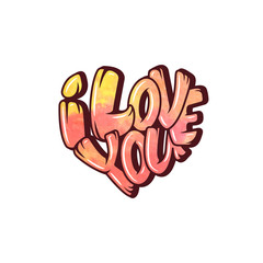 Big heart with lettering - I love you, typography poster for Valentines Day, cards, prints.