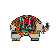 Indian elephant in traditional asian style. Ornate elephant on lace background for coloring page design, t-shirt design etc. Hand drawn vector illustration.