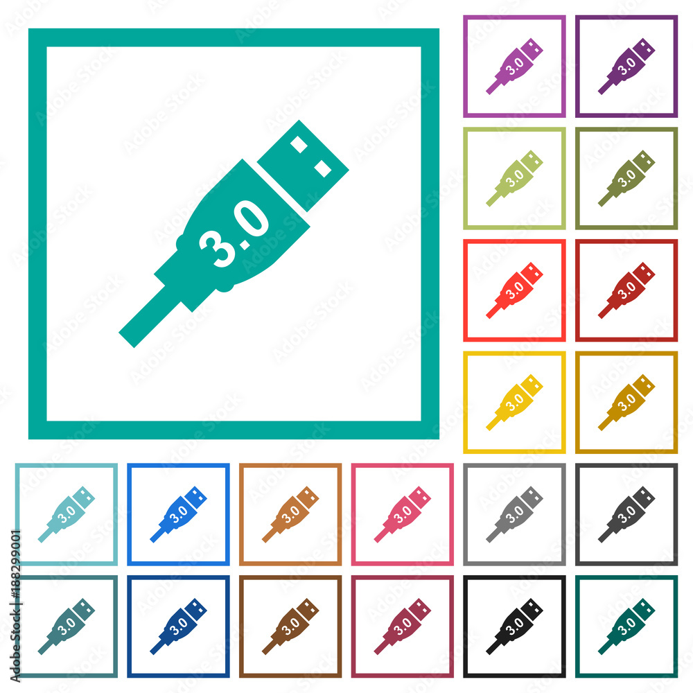 Poster high speed usb flat color icons with quadrant frames