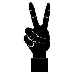 two fingers up peace hand gesture icon image vector illustration design  black and white