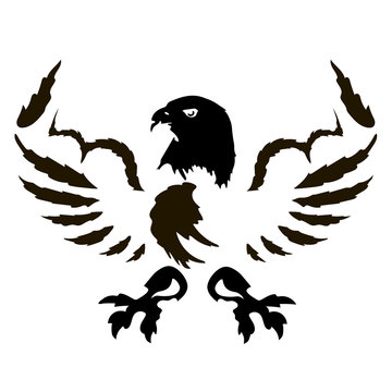 Eagle with muscles vector icon. Strong falcon predatory bird with open spread wings and sharp clutches. Can be used for logo, emblem and etc.