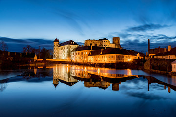 The great castle in Jindrichuv Hradec at night