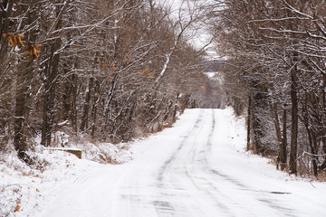 Country Road Covered in Snow in Springfield, Missouri