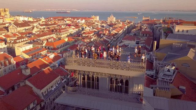 Convent of Carmo and Santa Justa Elevator in Lisbon, PortugalAerial 4K drone