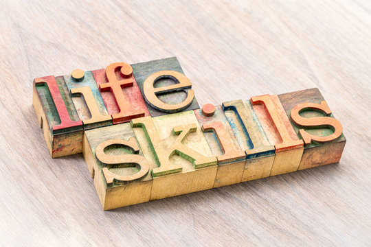 life skills typography in wood type