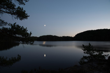 Long Exposure Lake With Moonlight 