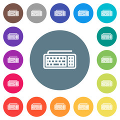 Computer keyboard flat white icons on round color backgrounds