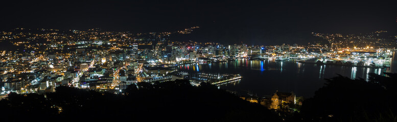 Fototapeta na wymiar Wellington City Night City Lights Panorama 
