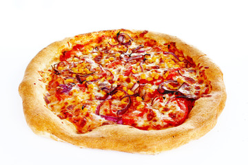 Home made pizza. Vegetarian pizza on isolated white studio background.