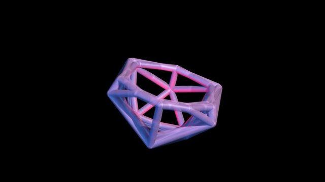 3d geometric art, symmetrical evolving polyhedra star shape. Simple Tubular structure.Glowing rose, pink interior. 3d   Animation Rendering