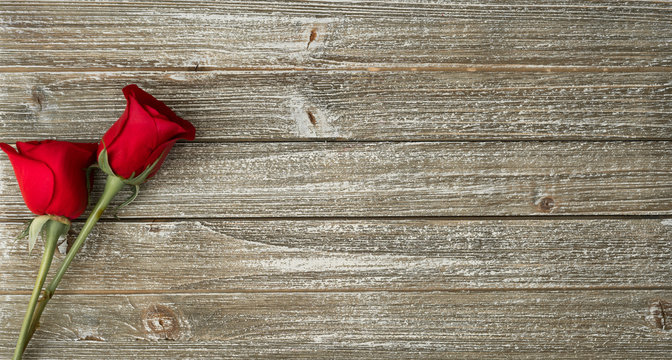 Red Rose with room for text on weathered boards