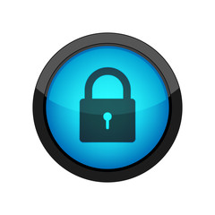 Round button with padlock icon. Vector illustration.