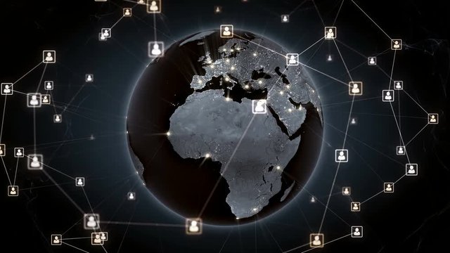 Global network connections. Connecting people around the world. You can use it for a technology, communication or social media background. Orange version. Seamless loop. 4K