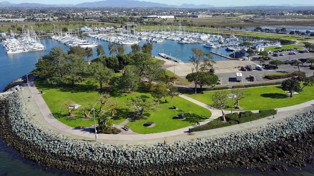 Chula Vista, CA - Bayfront Park - Drone Video. Aerial Video of  This popular park has a public boat-launching ramp and is beautifully landscaped.. Surrounded by marinas, restaurants and shopping,