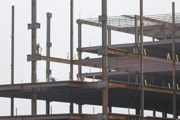 Steel construction with a working crane