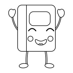 notebook happy   school supplies  es kawaii icon image vector illustration design  black line 