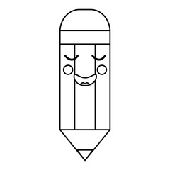 pencil happy   school supplies  es kawaii icon image vector illustration design  black line 