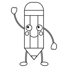 pencil happy   school supplies  es kawaii icon image vector illustration design  black line 