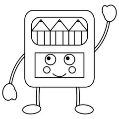 happy colored pencils box school supplies  es kawaii icon image vector illustration design  black line 