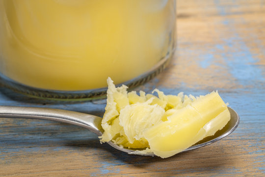 ghee in jar and spoon