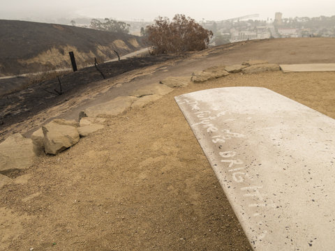 Positive Message on Park Bench after Recent Fire