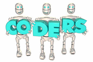 Coders Computer Programming Developers Robots 3d Illustration