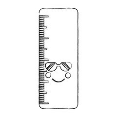 ruler with sunglasses school supplies kawaii icon image vector illustration design  black sketch line