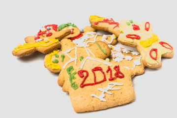 Yellow handmade biscuits on white background