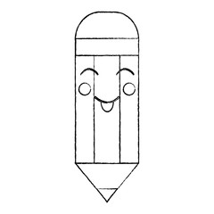 pencil happy   school supplies kawaii icon image vector illustration design  black sketch line