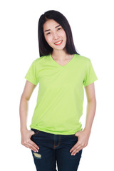Obraz premium woman in t-shirt isolated on white background
