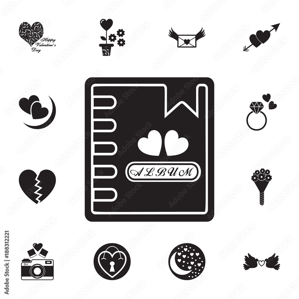 Poster notebook of lovers icon. set of valentine's day elements icon. photo camera quality graphic design c