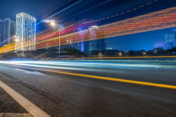 the traffic light trails of city