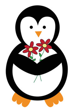 Cute Penguin with Flowers