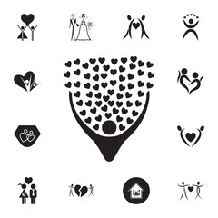 man holds many hearts icon. Set of Valentine's Day elements icon. Photo camera quality graphic design collection icons for websites, web design, mobile app