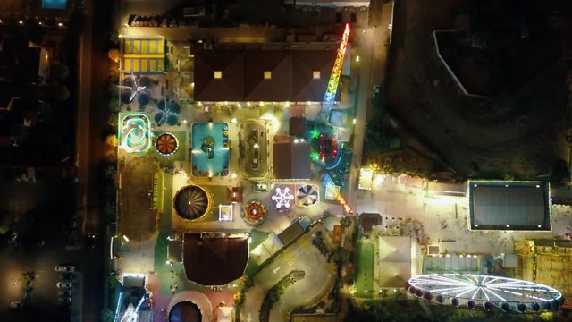 Luna park at night aerial view. Located In Ayia Napa, Cyprus