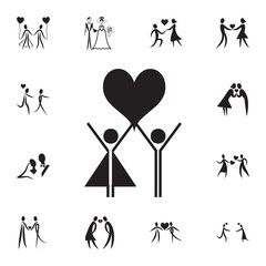 Obraz premium couple in love raise their heart icon. Set of Valentine's Day elements icon. Photo camera quality graphic design collection icons for websites, web design, mobile app