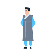 Korea Traditional Clothes Man Wearing Ancient Costume Isolated Asian Dress Concept Flat Vector Illustration