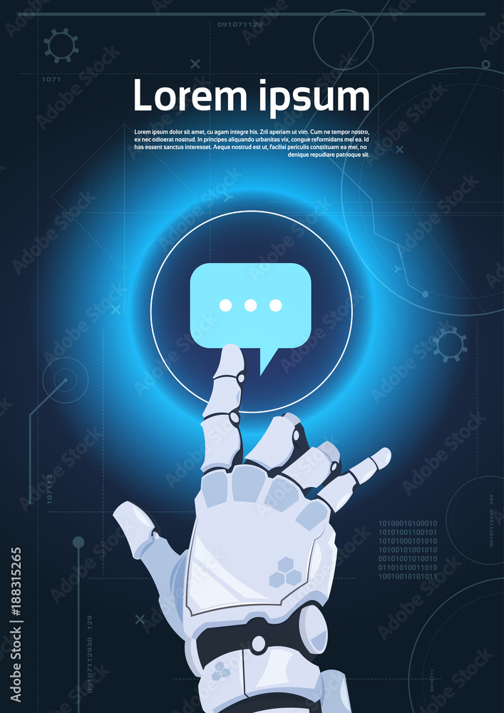 Aufkleber robotic hand touch chat bubble icon robots communication and artificial intelligence concept flat ve