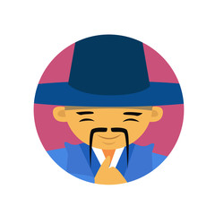 Portrait Of Asian Man With Mustache And Hat In Traditional Clothes Korea Male Avatar Icon Flat Vector Illustration