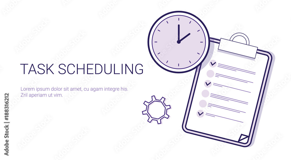 Aufkleber task scheduling effective planning concept time management template web banner with copy space vecto