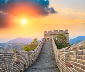 Great Wall of China at the jinshanling section,sunset landscape