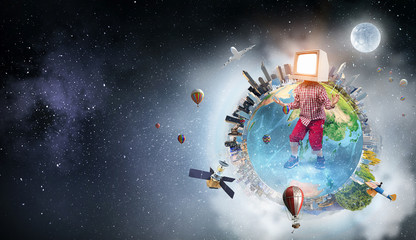 Naklejka premium TV addicted children. Mixed media