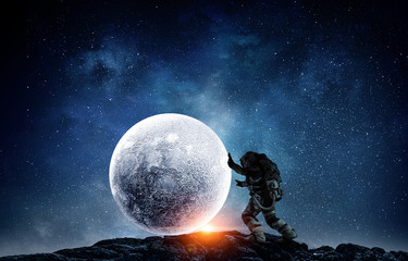 Spaceman and his mission. Mixed media