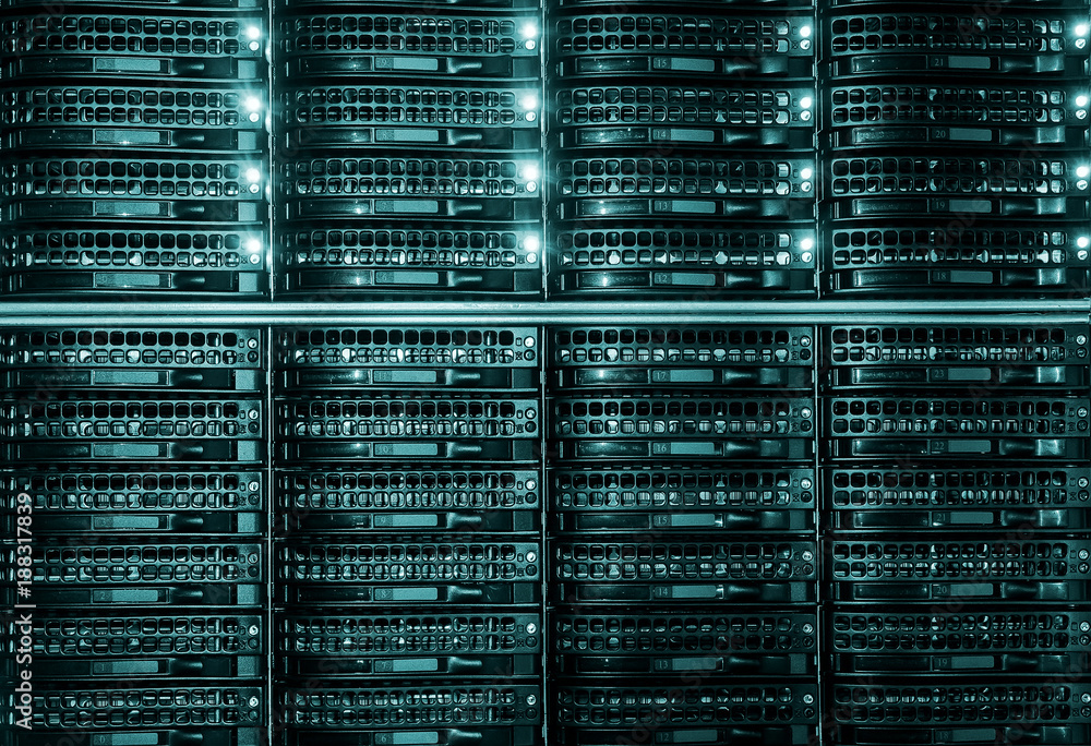 Poster row of harddisk slot on the computer server.