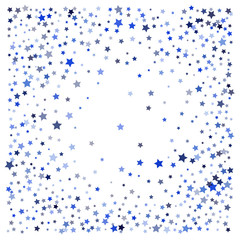 Blue Stars Confetti, Minimal Sparkling Vector Background. Premium Christmas Magic Glitter, Lights. Falling Blue Stars Confetti for Ads, Posters, Gift Cards Pattern. New Year Festival Garland Firework