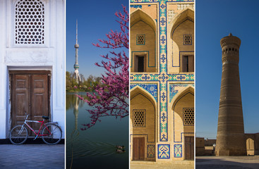 Collage of Uzbekistan architecture, buildings and details