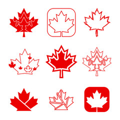 A set of custom maple leaf icons in vector format. In total there are nine unique Canadian symbols in this design.