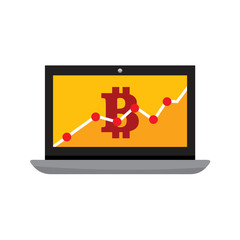 Bitcoin Statistic Chart Laptop Computer Vector Illustration Graphic