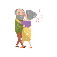 Happy senior couple dancing cartoon vector Illustration