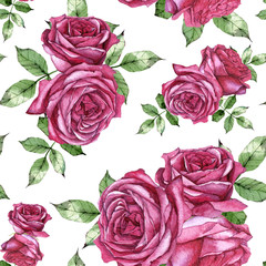 Fototapeta premium hand drawn watercolor seamless pattern with beautiful vintage roses